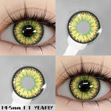 Lentilles halloween couleurs nebula avec motif radial vert et jaune et anneau noir pour des yeux colorées eyeshare