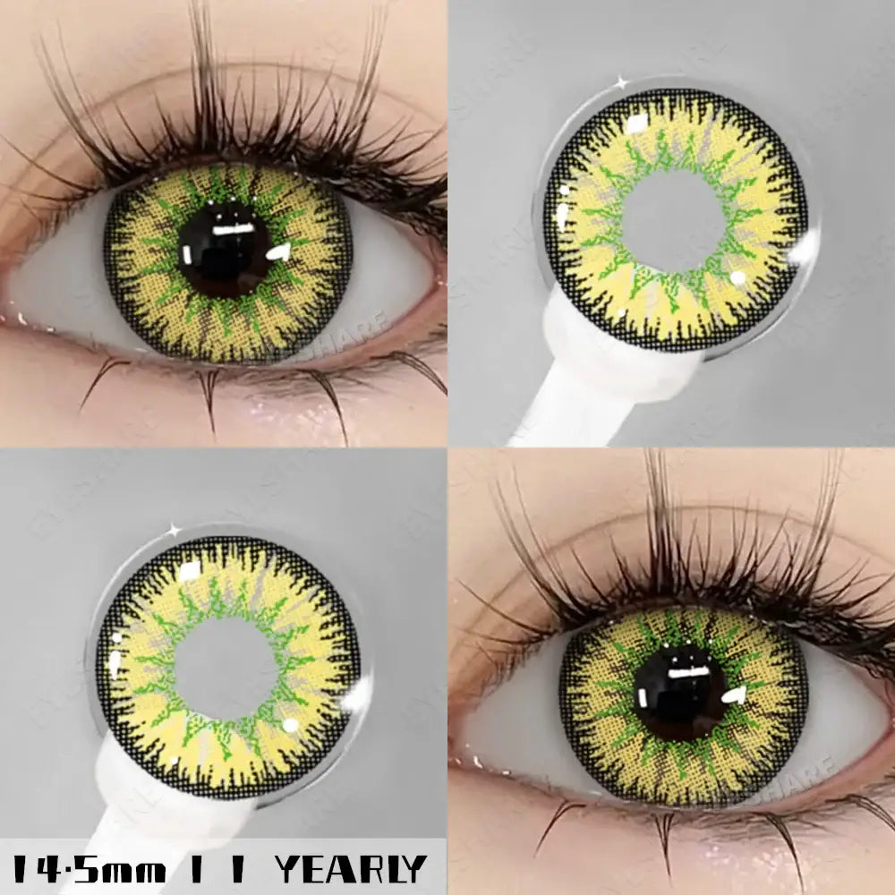 Lentilles halloween couleurs nebula avec motif radial vert et jaune et anneau noir pour des yeux colorées eyeshare