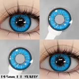 Lentilles halloween couleurs nebula avec motif étoilé scintillant bleu vif et design central noir pour contact colorées eyeshare