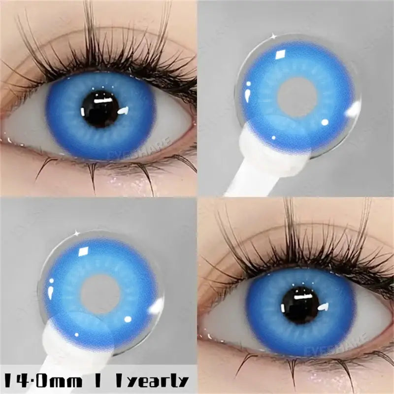 Lentilles halloween couleurs nebula avec effet dégradé bleu foncé autour et centre bleu clair pour un regard coloré eyeshare