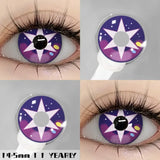Lentilles halloween couleurs nébuleuses sublimez lentilles colorées 14.5mm motifs étoiles couleur violet blanc avec points multicolores
