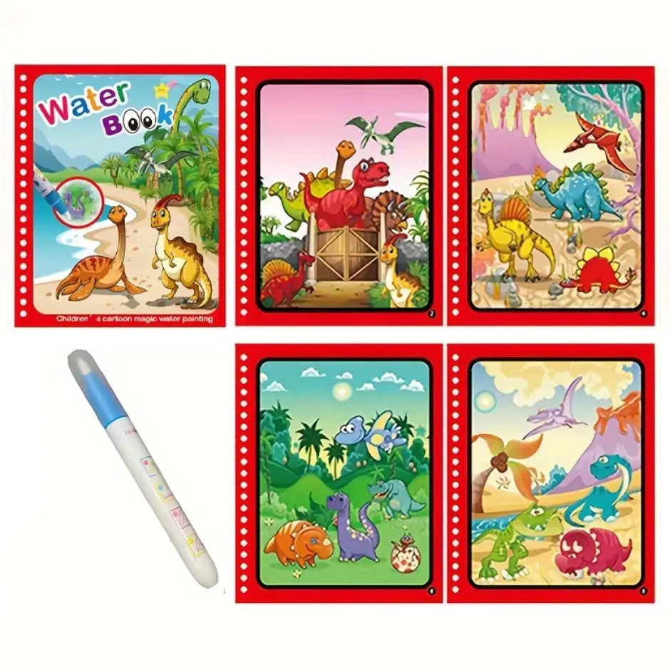Livres magique coloriage pour enfants avec coloriage à l’eau dinosaure et stylo à remplir bleu et blanc