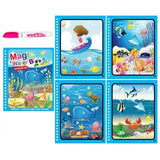 Livre magique coloriage bleu avec coloriage à l’eau enfants et stylo à remplir rose avec créatures marines cartoon