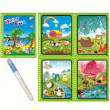 Livre magique coloriage pour enfants avec scenes animales colorees et stylo à remplir bleu et blanc pour coloriage à l’eau