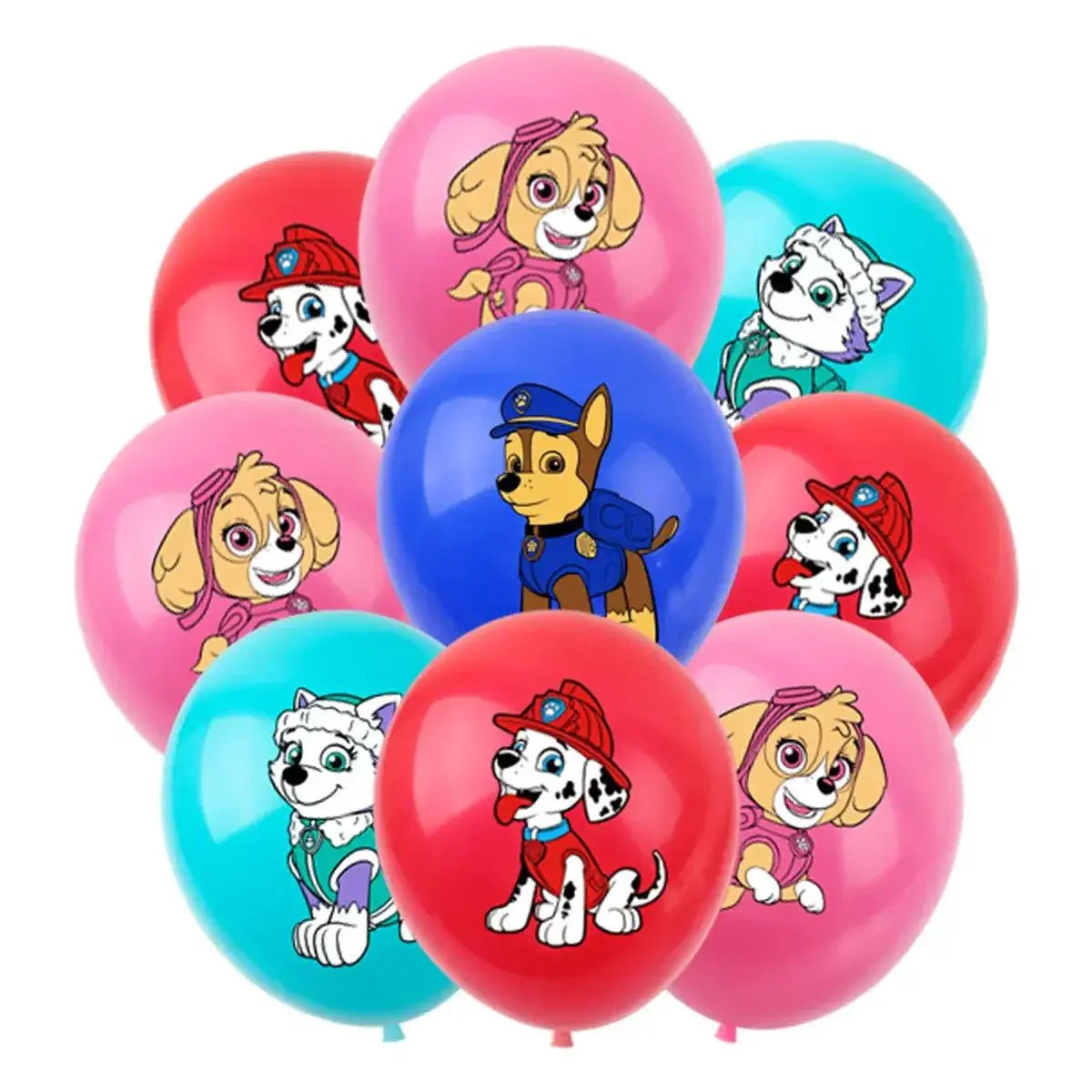 Lot 10 ballons pat patrouille faciles à gonfler avec couleurs éclatantes et personnages skye, marshall, chase en latex
