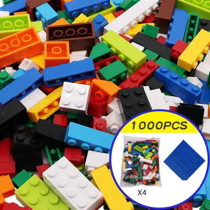 Boîte de lego en vrac contenant 1000 briques lego en vrac colorées en plastique de formes et tailles assorties