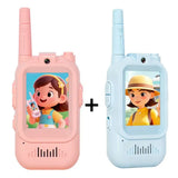 Lot 2 talkie walkies rechargeables pour enfants faciles à utiliser en rose et bleu clair avec écran personnage cartoon