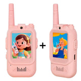 Lot 2 talkie walkies rechargeables pour enfants faciles avec écrans cartoon et antennes rose faciles à utiliser