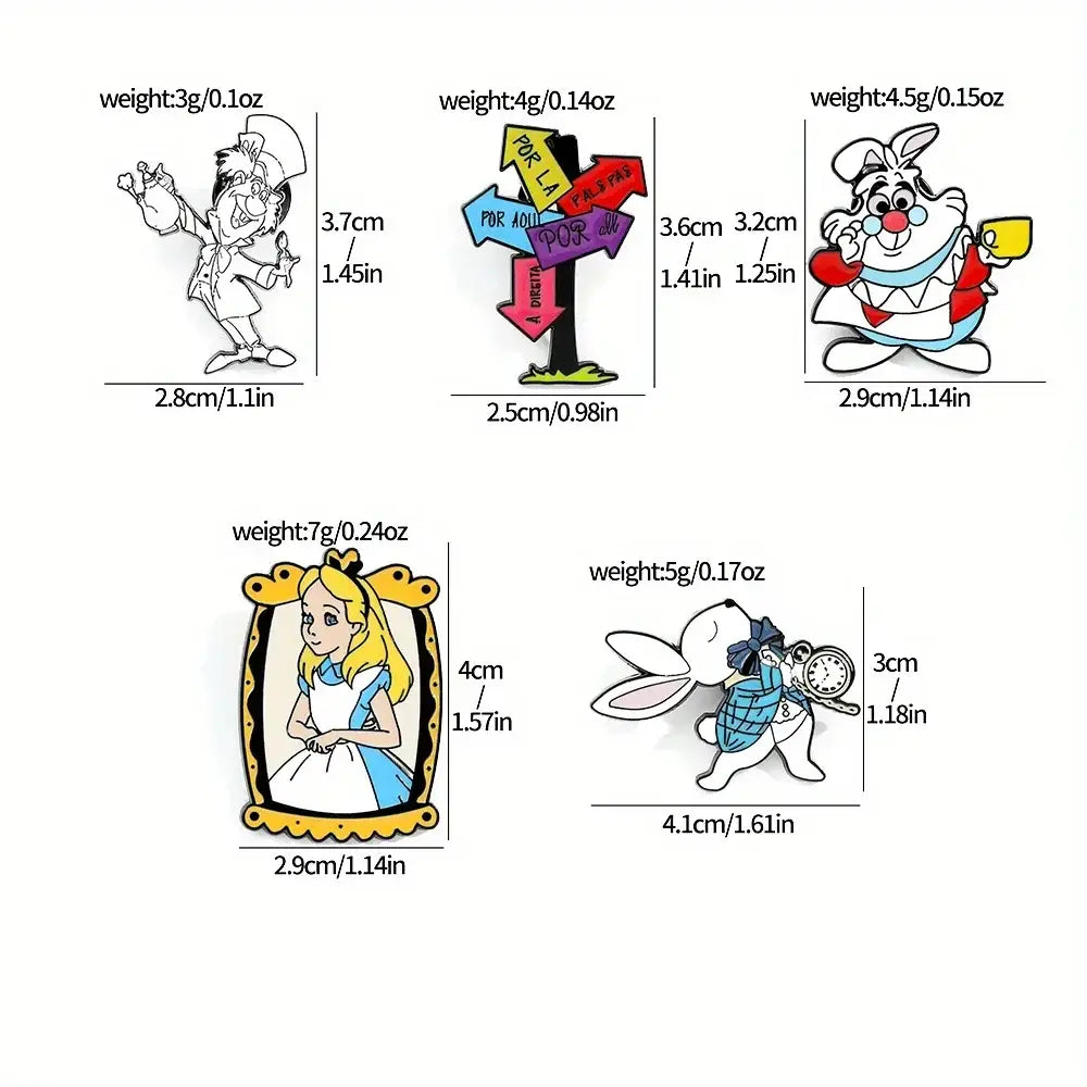 Lot of 5 Alice in Wonderland Pin Badges