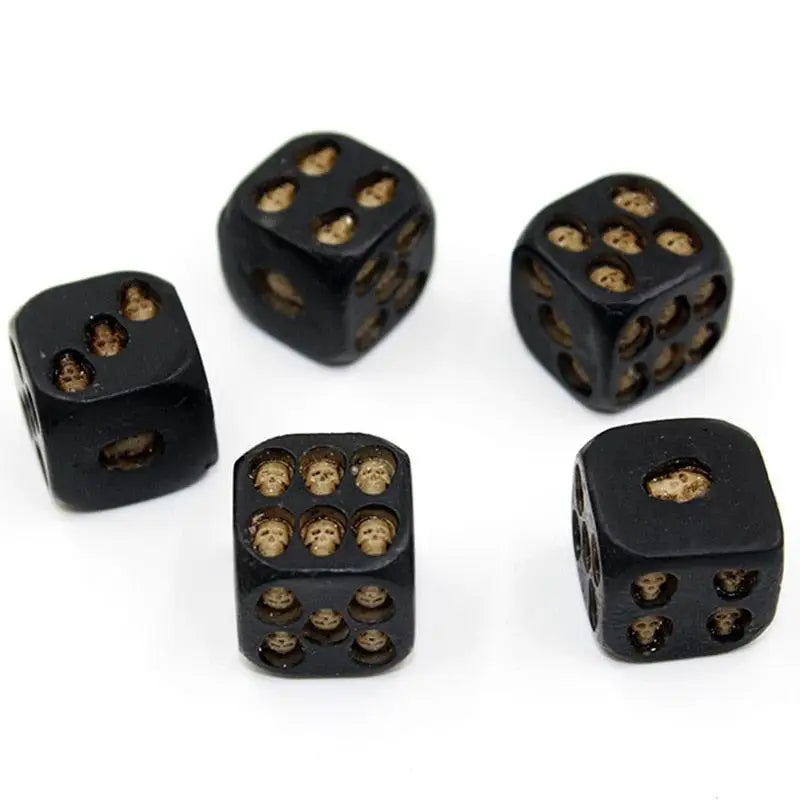 Lot 5 dés crânes halloween noirs avec motifs crâne doré pour l’occasion d’halloween détails unique et effrayant