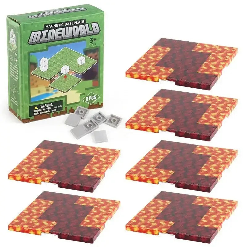 Lot 6 plaques magnétiques minecraft en rouge et orange avec texture pixelisée de lave pour construction magnétique