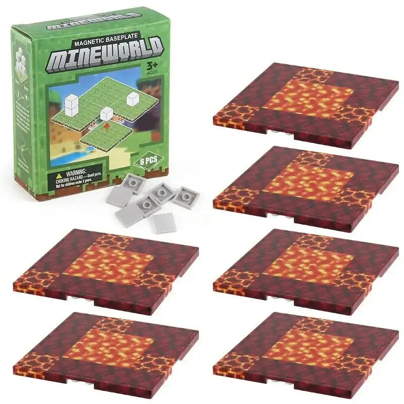 Lot 6 plaques magnétiques minecraft avec motifs lave rouge et orange pour ensembles de jeu magnétiques minecraft