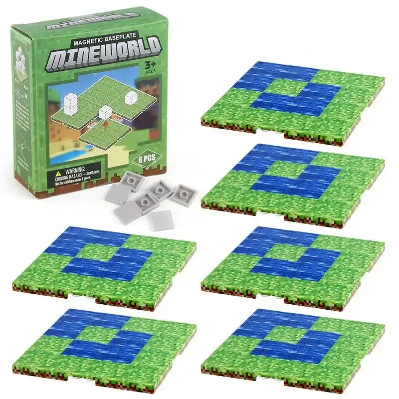 Lot 6 plaques magnétiques minecraft avec plaques magnétiques vertes et bleues à motifs pixelisés dherbe et deau