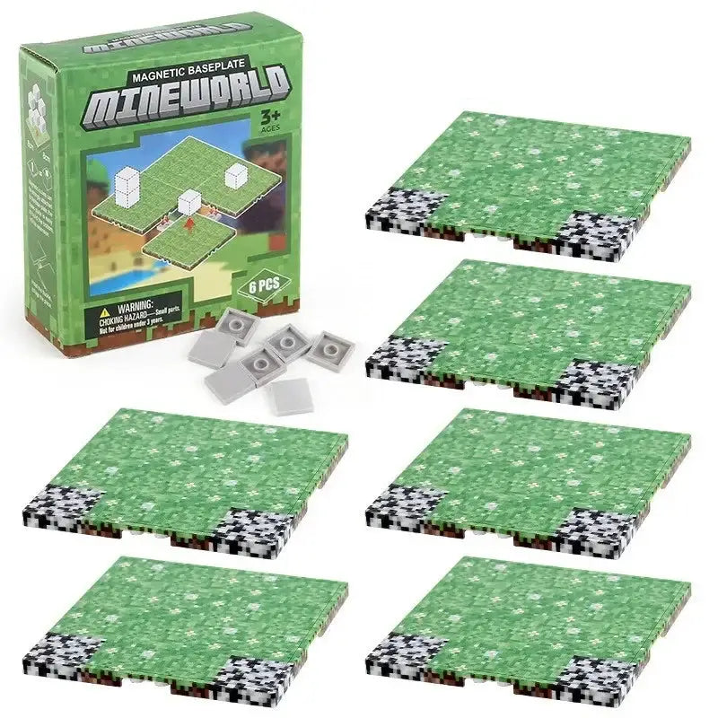 Lot 6 plaques magnétiques minecraft vertes avec base plate pixelisée herbe et terre en boîte mineworld