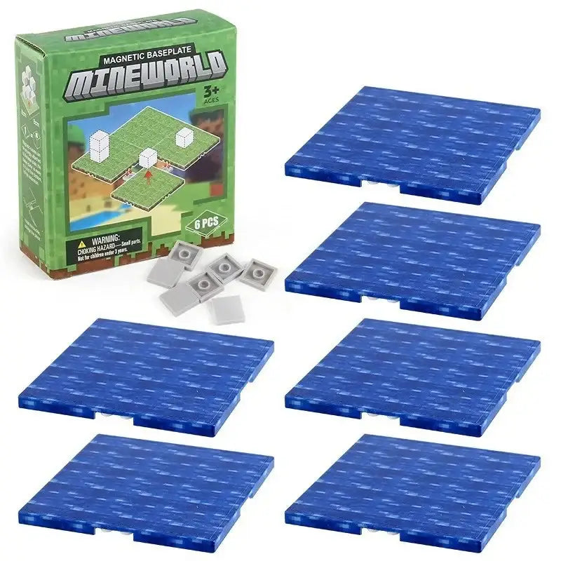 Lot 6 plaques magnétiques minecraft bleu pour base magnétique en tuiles pour jeu de construction mineworld