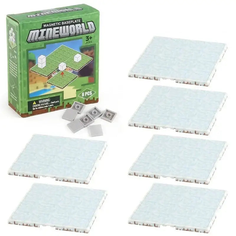 Lot 6 plaques magnétiques minecraft avec plaques magnétiques grises carrées à bords emboîtables et connecteurs magnétiques