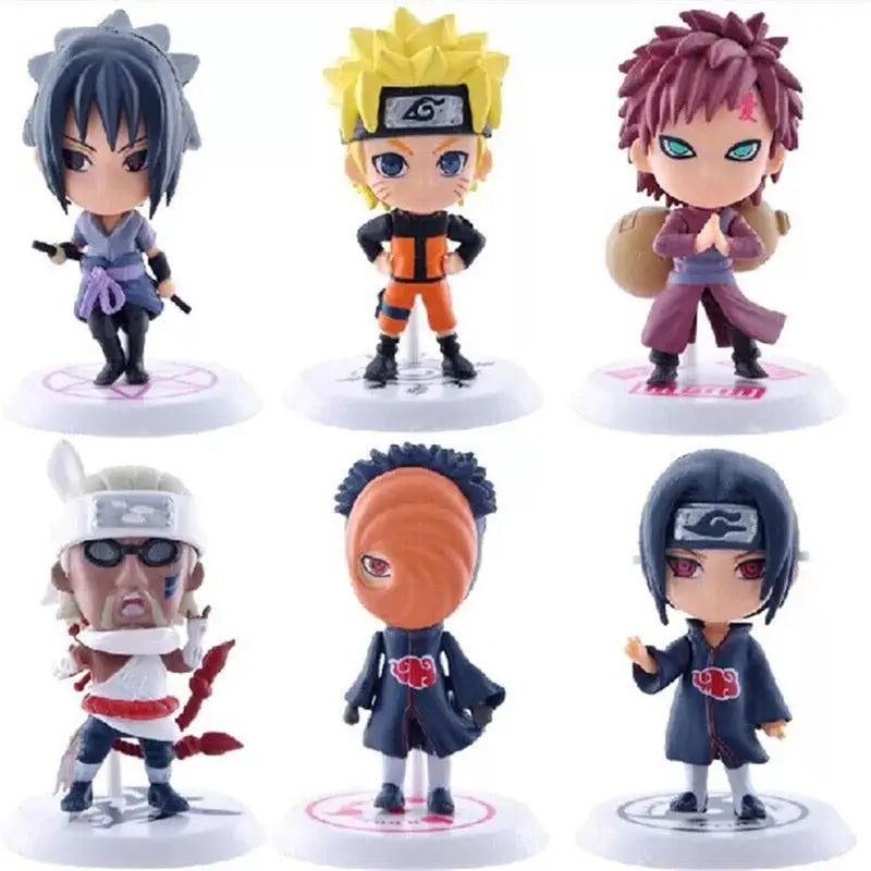 Lot de 6 pièces figurines naruto collection en matériau pvc coloré détaillé chaque figurine sur base blanche boîte emballé