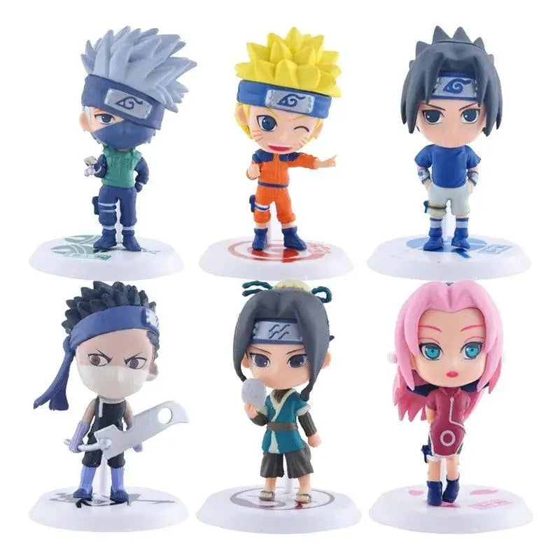 Lot de 6 pièces figurines naruto collection en matériau résine coloré boîte emballé avec personnages chibi distincts