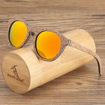 Lunettes de soleil en bois pour adolescent avec lentille polarisée orange et étui en bambou assorti parfait pour magasins de jouets et déguisement carnaval