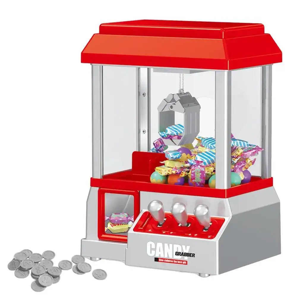 Machine à pinces mini pour enfant rouge et argent avec vitre en verre et bonbons colorés amusez-vous à attraper