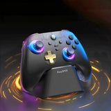 Manette d05 nintendo switch 2 noire avec leds bleu violet boutons abxy or et câble usb type-c recharge intelligente