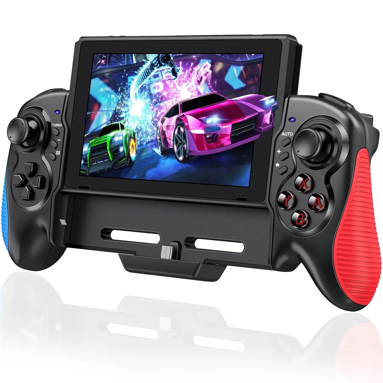 Manette pro solide pour nintendo switch avec poignée ergonomique noire et rouge et fonction turbo intégrée