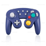 Manette gamecube bluetooth en plastique bleu marine avec boutons blanc rouge vert jaune compatibilité étendue fonction turbo