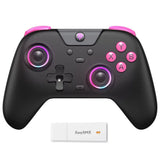 Manette pro gaming bluetooth switch 2 pc noire avec accents roses et leds violettes, design ergonomique manette switch