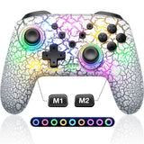 Manette pro rgb nintendo switch oled avec motif craquelé arc-en-ciel et boutons noirs personnalisables led