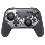 Manette pro switch 2 noire et argent avec design exclusif monster hunter et illustration de dragon pour monster hunter rise