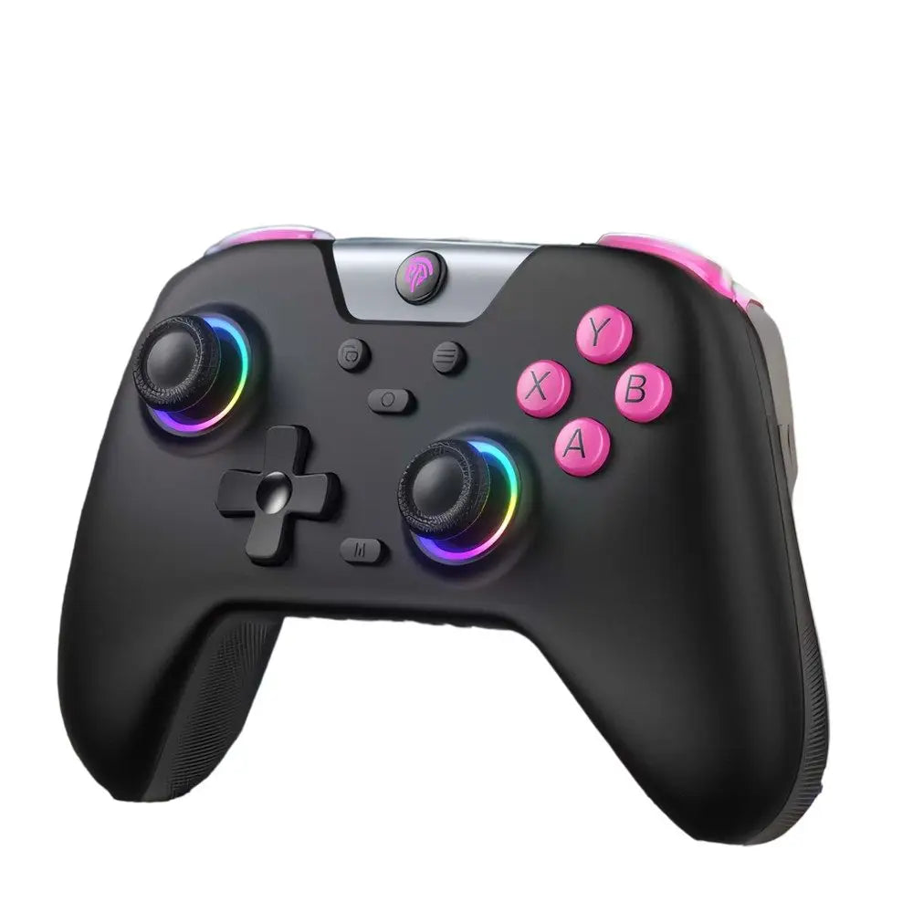 Manette x05 nintendo switch 2 noire avec boutons roses et led arc-en-ciel sur sticks analogiques fonction turbo réglable