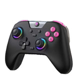 Manette x05 nintendo switch 2 noire avec boutons roses et led arc-en-ciel sur sticks analogiques fonction turbo réglable