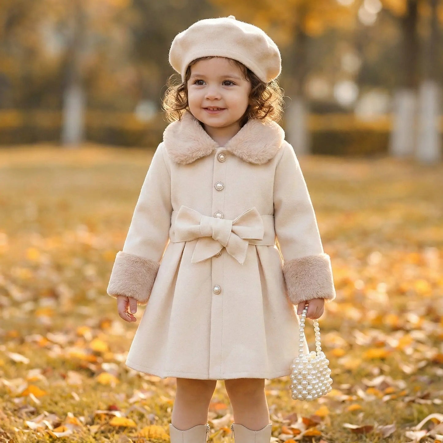 Girls' Coat with Fur Collar