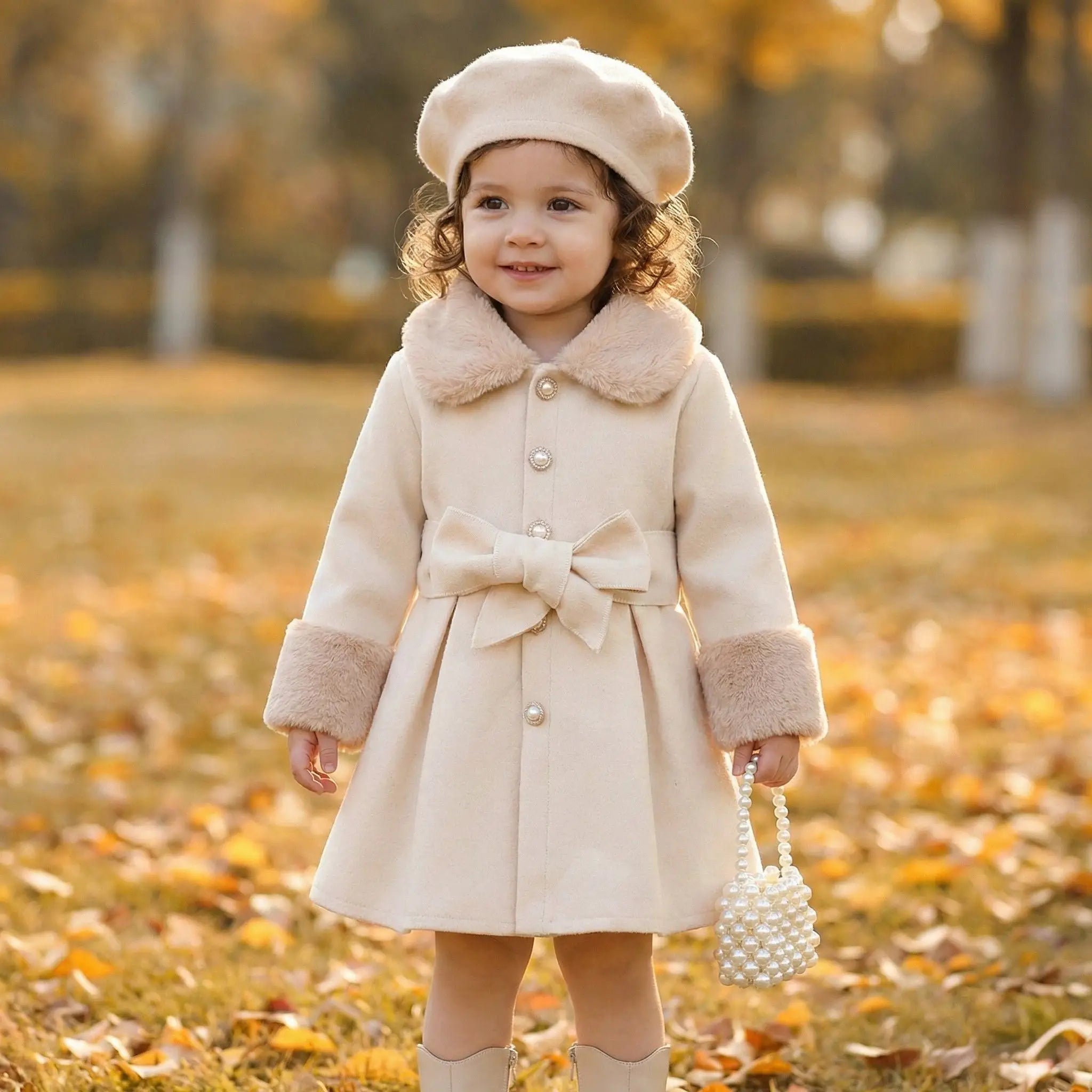 Girls' Coat with Fur Collar