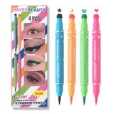 Set de quatre eyeliner couleur maquillage fête double extrémité avec tampon décoratif étoile lune papillon cœur