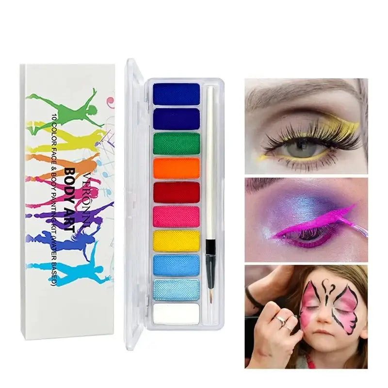 Maquillage peinture fluorescente néon veronini 10 couleurs avec étui plastique transparent et teintes vives arc-en-ciel