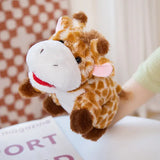 Marionnette animal en peluche girafe avec fourrure marron et crème matériaux doux pour spectacles inoubliables