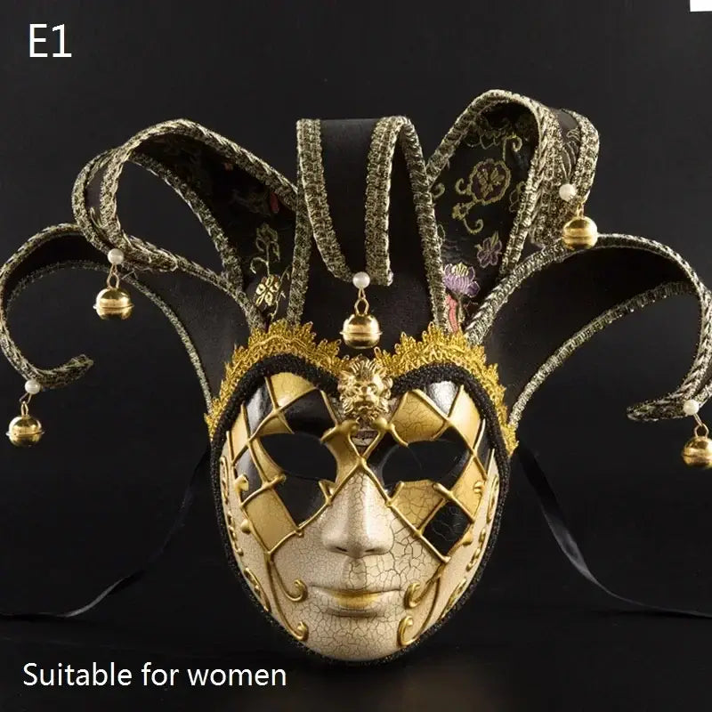 Masque carnaval élégant en or et noir avec détails ornés et accents bijoux pour venise halloween et soirées costumées
