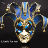 Masque carnaval de venise halloween bleu et or orné de motifs complexes métal et grelots pour soirées costumées