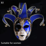 Masque carnaval de venise halloween bleu et or avec bordure métallique ornée de perles et clochettes pour soirées costumées