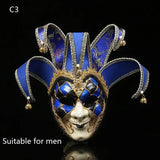 Masque carnaval de venise halloween bleu et or avec motifs ornés métalliques et grelots pour soirées costumées
