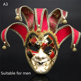 Masque carnaval de venise halloween élégant masque de jester rouge et or avec détails en velours et clochettes pour soirées costumées