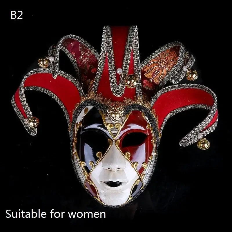 Masque carnaval élégant rouge blanc et or venise halloween avec cornes de lutin pour soirées costumées