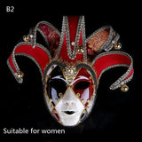 Masque carnaval élégant rouge blanc et or venise halloween avec cornes de lutin pour soirées costumées