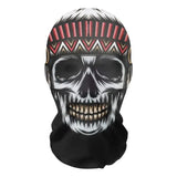 Masque collant noir à motif crâne avec motif géométrique rouge et blanc sur le front pour collant horreur halloween