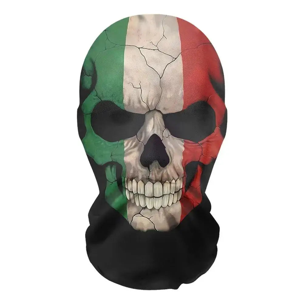 Masque collant motif crâne avec drapeau italien craquelé vert blanc rouge pour collant horreur halloween
