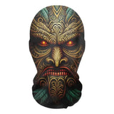 Masque collant noir avec motif crâne tribal or et bleu et yeux orange lumineux pour collant horreur halloween