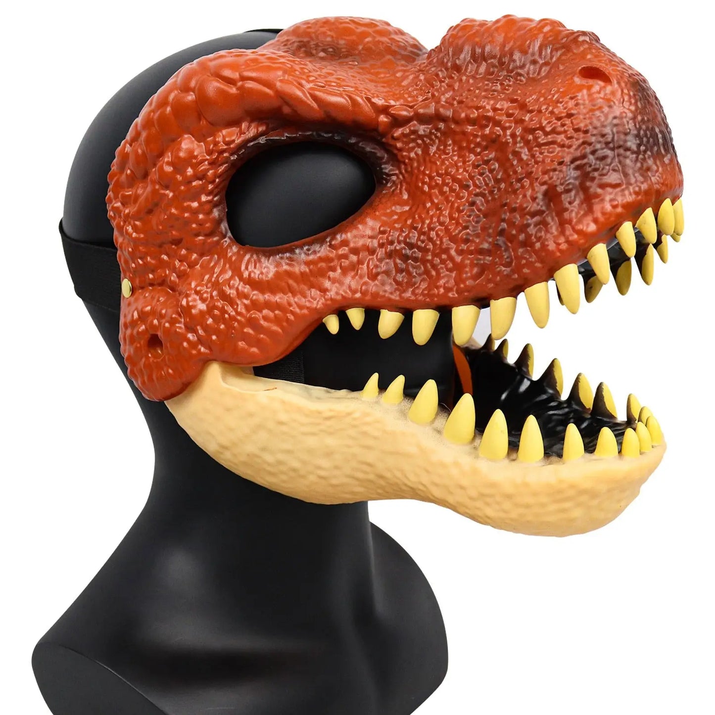 Masque de dinosaure à mâchoire mobile orange et beige avec dents jaunes sharp pour libre cours à l imagination