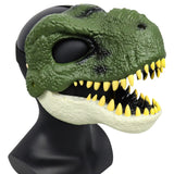 Masque de dinosaure à mâchoire mobile en plastique vert avec dents jaunes et trous noirs pour yeux dinosaure à mâchoire libre cours