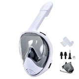 Masque de plongée blanc full face avec tuba révolutionnaire intégré pour respirer naturellement sous l’eau
